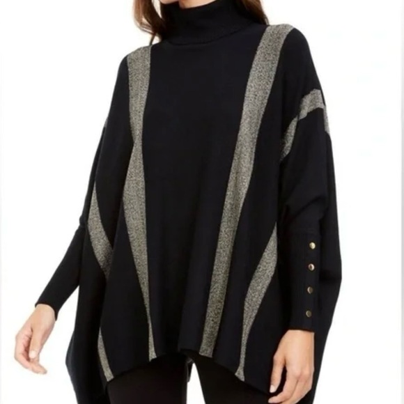 Alfani Black Poncho with Gold Stripes - Picture 1 of 6